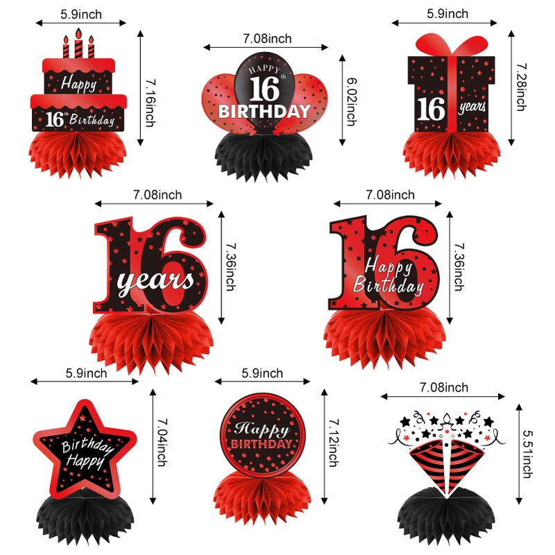 Parfundg Red Black 16th Birthday Decorations Table Honeycomb Centerpieces  8Pcs Happy 16 Year Old Birthday Table Topper Party Supplies for Boys Girls  Sixteen Birthday Table Centerpiece Decor - Image 2